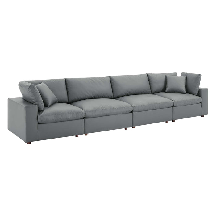 Commix Down Filled Overstuffed Vegan Leather 4-Seater Sofa by Modway - back view