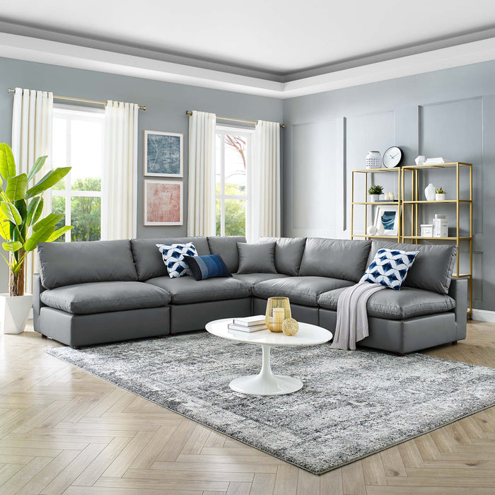 Commix 5-Piece Down Filled Overstuffed Vegan Leather Sectional Sofa by Modway - front view