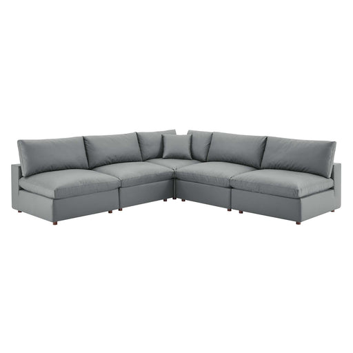 Commix 5-Piece Down Filled Overstuffed Vegan Leather Sectional Sofa by Modway - angle view
