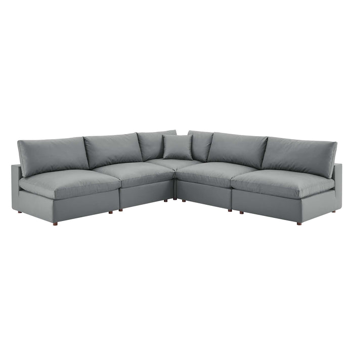 Commix 5-Piece Down Filled Overstuffed Vegan Leather Sectional Sofa by Modway - angle view