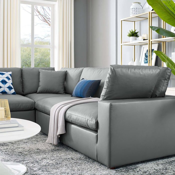 Commix Down Filled Overstuffed Vegan Leather 5-Piece Sectional Sofa by Modway - detail close-up