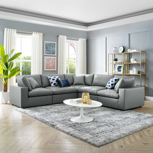 Commix Down Filled Overstuffed Vegan Leather 5-Piece Sectional Sofa by Modway - front view