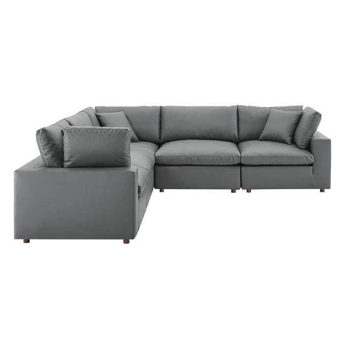 Commix Down Filled Overstuffed Vegan Leather 5-Piece Sectional Sofa by Modway - angle view