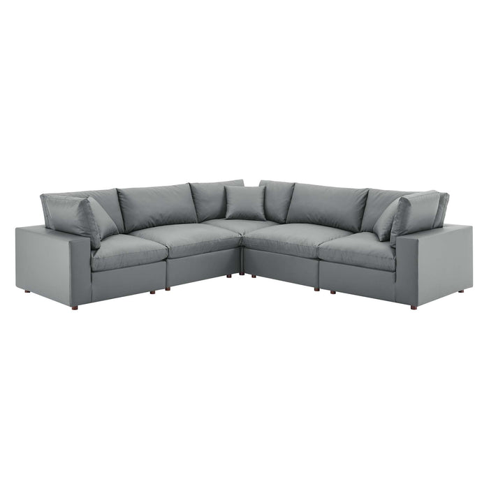 Commix Down Filled Overstuffed Vegan Leather 5-Piece Sectional Sofa by Modway - back view