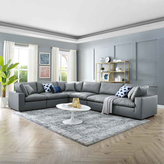 Commix Down Filled Overstuffed Vegan Leather 6-Piece Sectional Sofa by Modway - front view