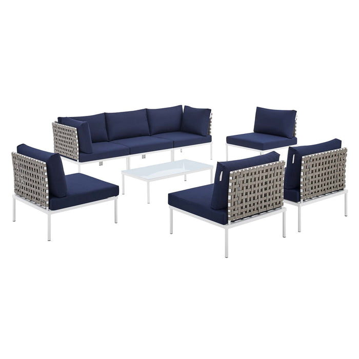Harmony 8-Piece Sunbrella® Basket Weave Outdoor Patio Aluminum Sectional Sofa Set