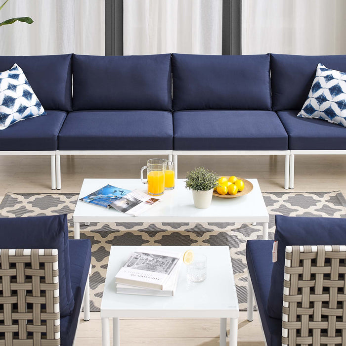 Harmony 8-Piece Sunbrella® Basket Weave Outdoor Patio Aluminum Sectional Sofa Set