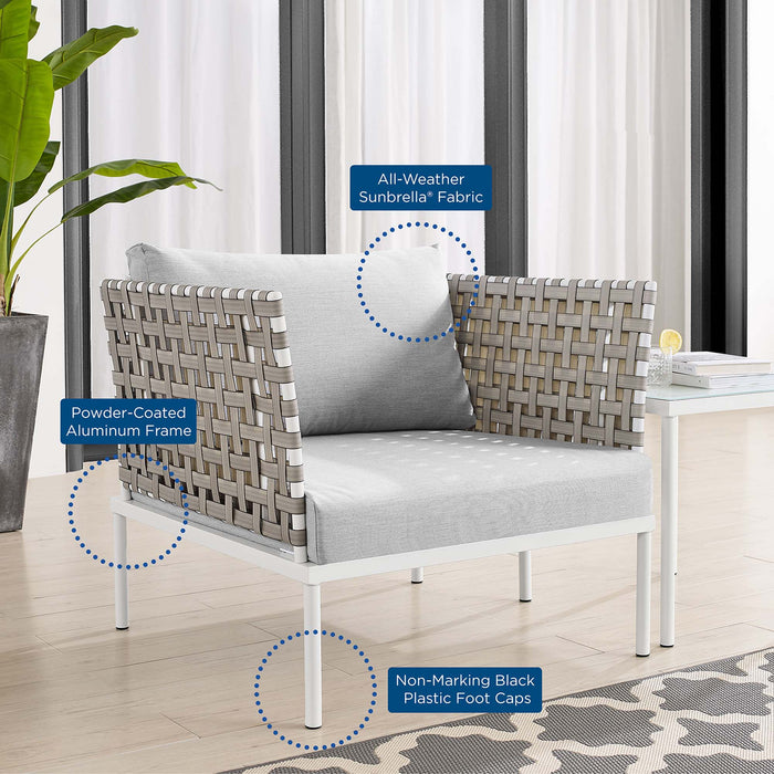 Harmony Sunbrella® Basket Weave Outdoor Patio Aluminum Armchair - in lifestyle setting