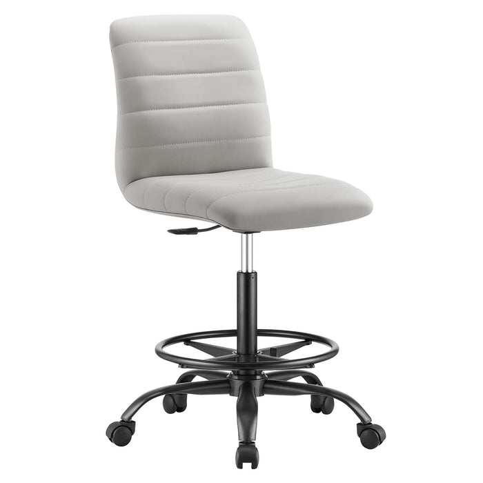 Ripple Armless Vegan Leather Drafting Chair Black Light Gray