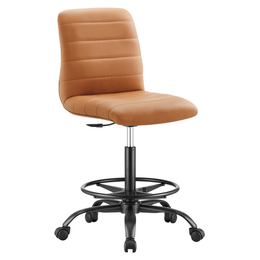 Ripple Armless Vegan Leather Drafting Chair Black Tan