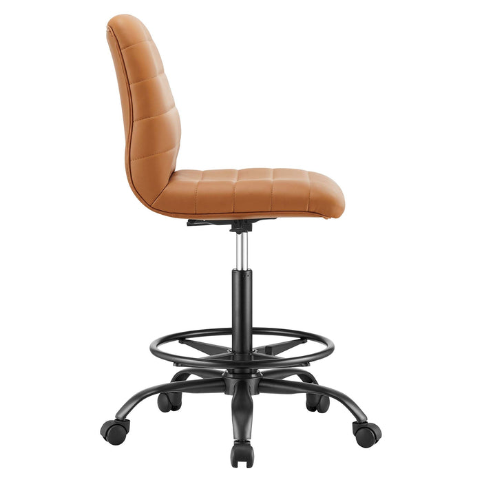 Ripple Armless Vegan Leather Drafting Chair Black Tan