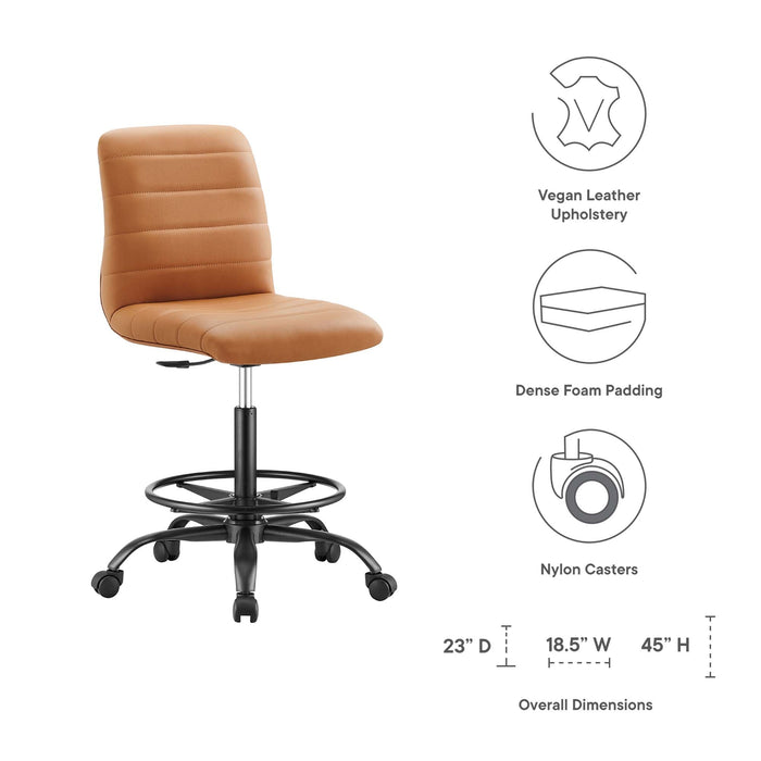 Ripple Armless Vegan Leather Drafting Chair Black Tan