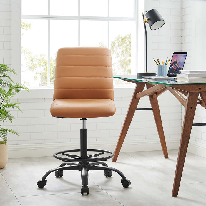 Ripple Armless Vegan Leather Drafting Chair Black Tan