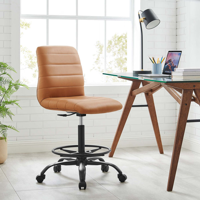 Ripple Armless Vegan Leather Drafting Chair Black Tan
