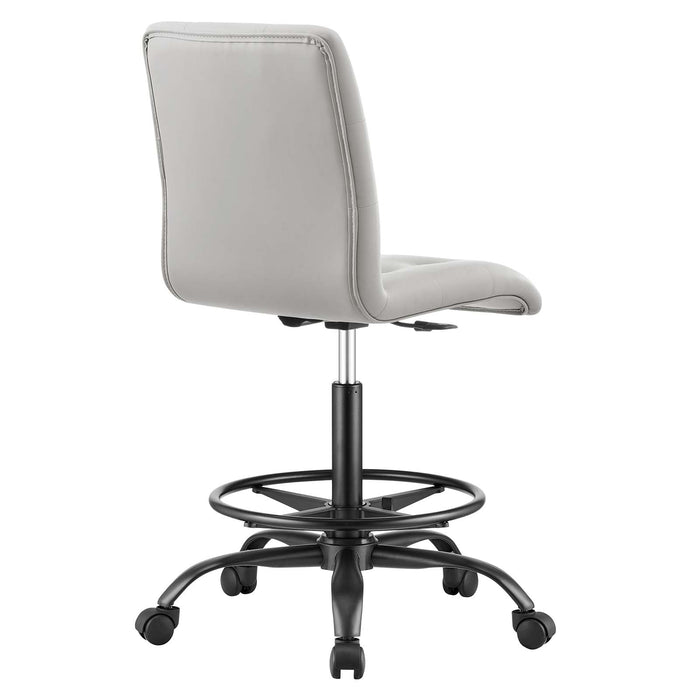 Prim Armless Vegan Leather Drafting Chair – Modern Swivel Stool with Tufted Design for Comfort