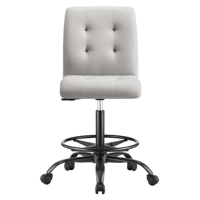 Prim Armless Vegan Leather Drafting Chair – Modern Swivel Stool with Tufted Design for Comfort