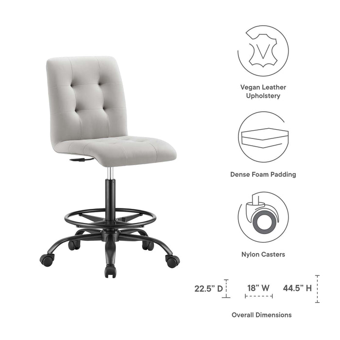Prim Armless Vegan Leather Drafting Chair – Modern Swivel Stool with Tufted Design for Comfort