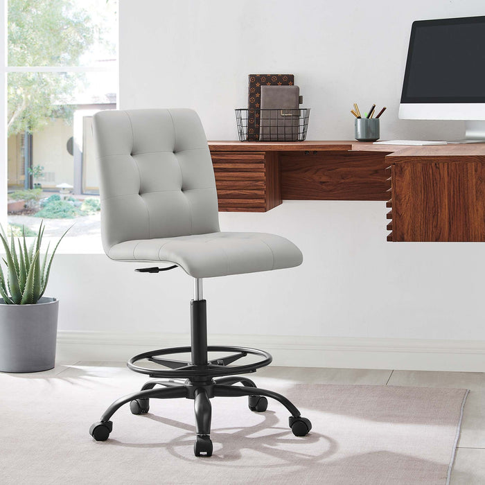 Prim Armless Vegan Leather Drafting Chair Black Light Gray