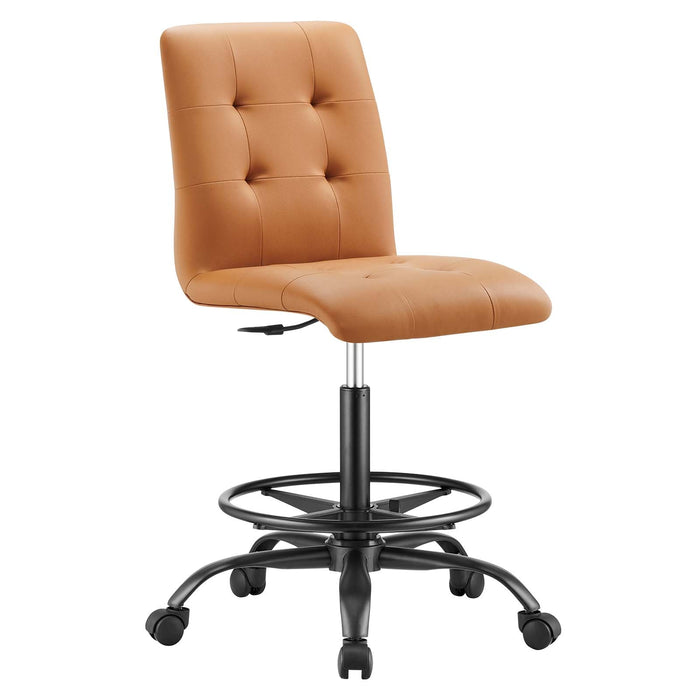 Prim Armless Vegan Leather Drafting Chair – Modern Swivel Stool with Tufted Design for Comfort