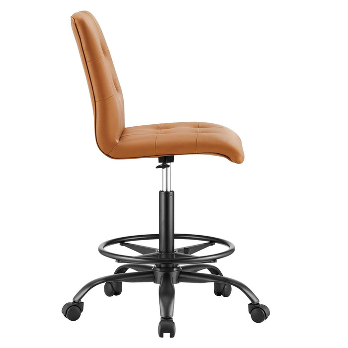 Prim Armless Vegan Leather Drafting Chair – Modern Swivel Stool with Tufted Design for Comfort