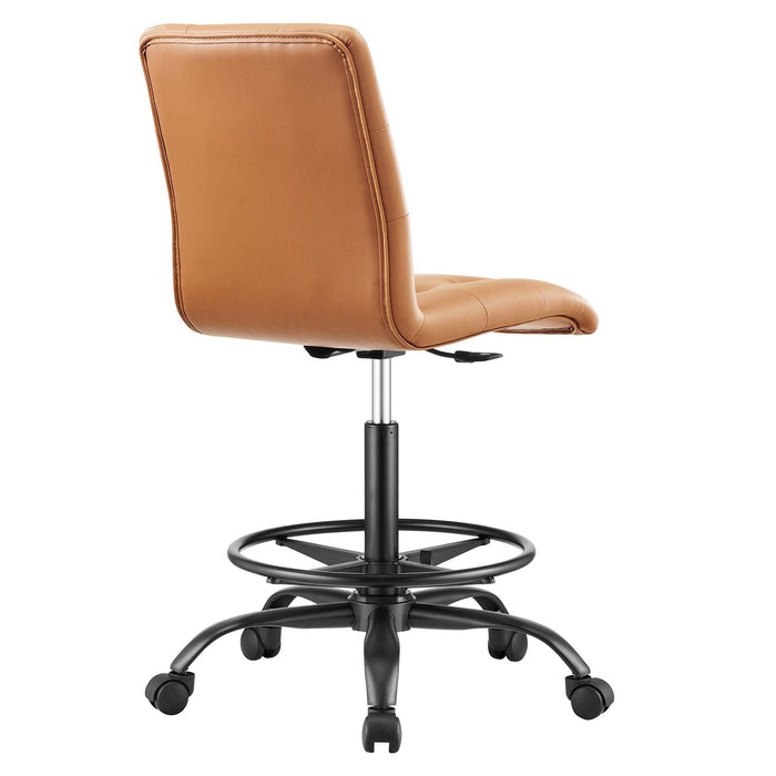 Prim Armless Vegan Leather Drafting Chair – Modern Swivel Stool with Tufted Design for Comfort