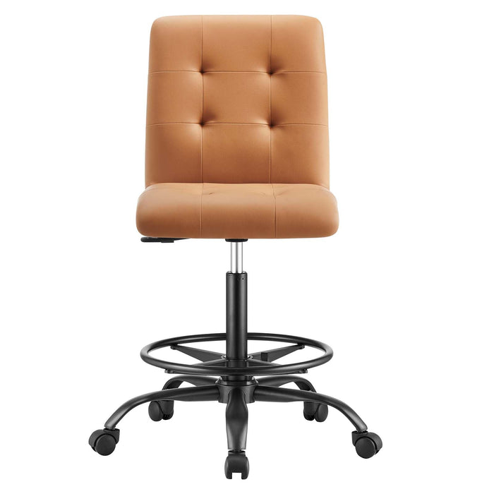 Prim Armless Vegan Leather Drafting Chair – Modern Swivel Stool with Tufted Design for Comfort