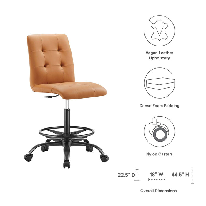 Prim Armless Vegan Leather Drafting Chair – Modern Swivel Stool with Tufted Design for Comfort