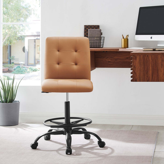 Prim Armless Vegan Leather Drafting Chair Black Tan