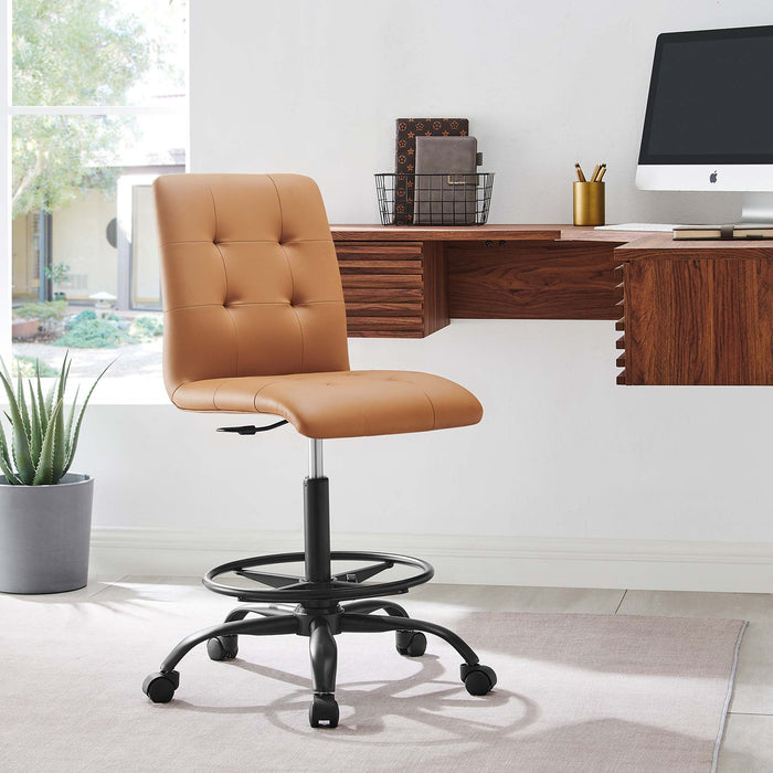 Prim Armless Vegan Leather Drafting Chair Black Tan