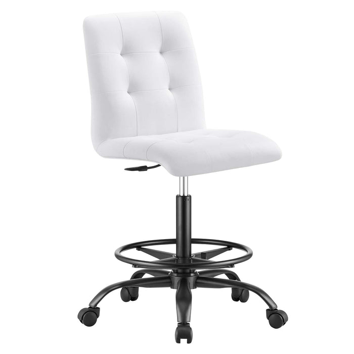 Prim Armless Vegan Leather Drafting Chair – Modern Swivel Stool with Tufted Design for Comfort