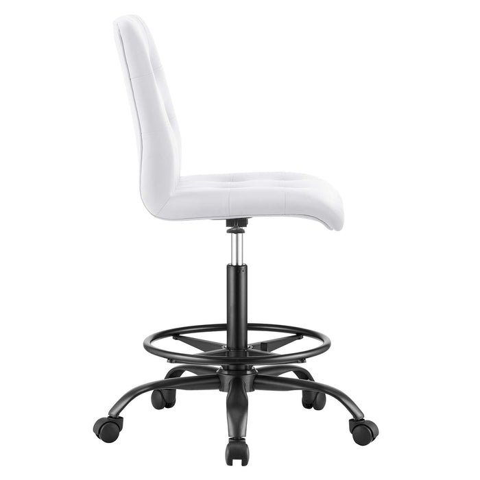 Prim Armless Vegan Leather Drafting Chair – Modern Swivel Stool with Tufted Design for Comfort
