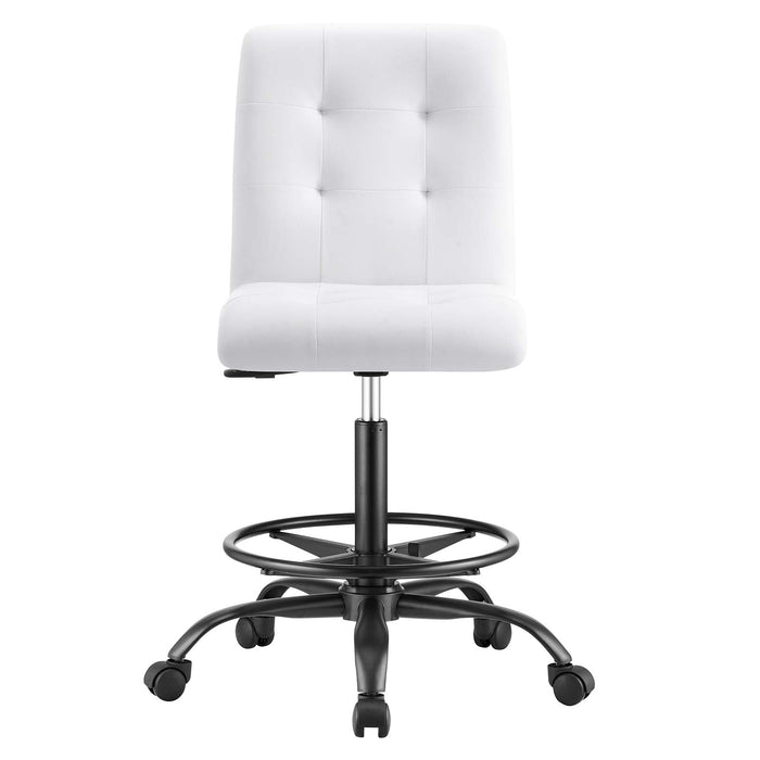 Prim Armless Vegan Leather Drafting Chair – Modern Swivel Stool with Tufted Design for Comfort