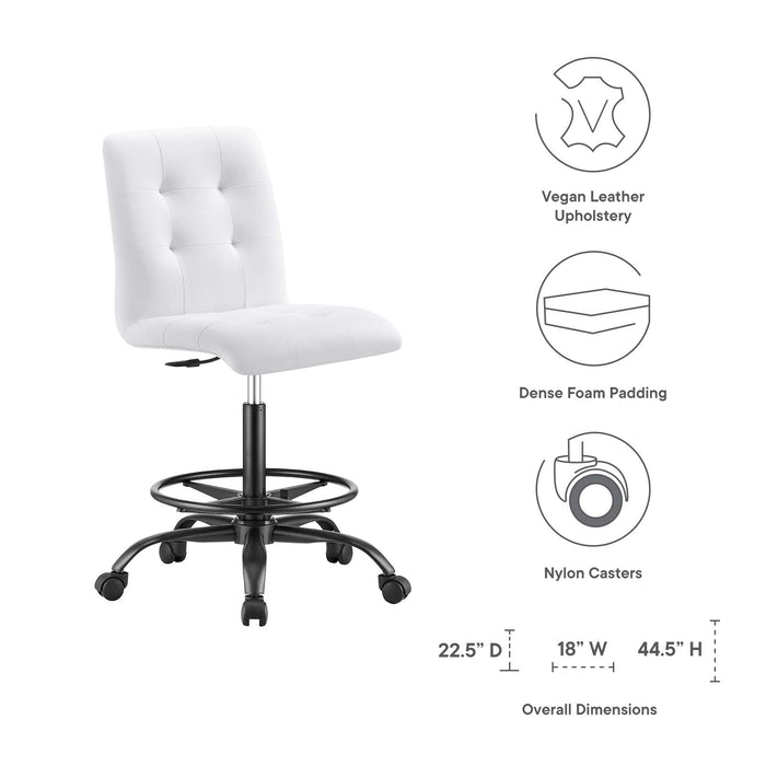 Prim Armless Vegan Leather Drafting Chair – Modern Swivel Stool with Tufted Design for Comfort
