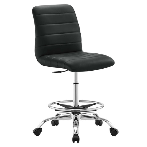Modway Ripple Armless Vegan Leather Drafting Chair Living Room Furniture in Black