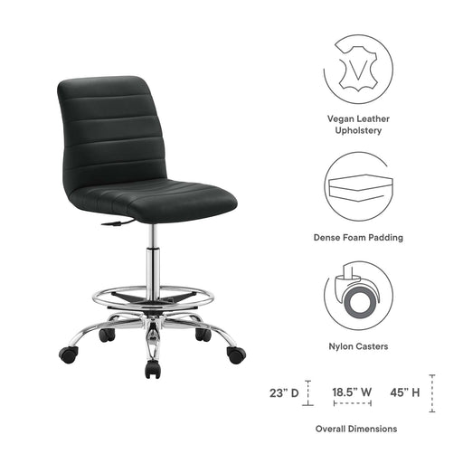 Modway Ripple Armless Vegan Leather Drafting Chair Living Room Furniture in Black - Side View