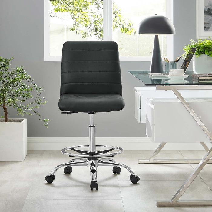 Modway Ripple Armless Vegan Leather Drafting Chair Living Room Furniture in Black - Detail View