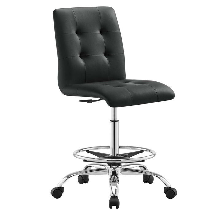 Prim Armless Vegan Leather Drafting Chair – Modern Swivel Stool with Tufted Design for Comfort