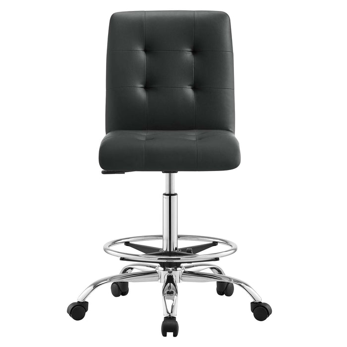 Prim Armless Vegan Leather Drafting Chair – Modern Swivel Stool with Tufted Design for Comfort