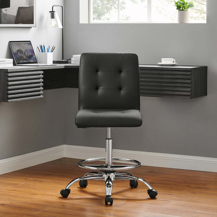 Prim Armless Vegan Leather Drafting Chair – Modern Swivel Stool with Tufted Design for Comfort