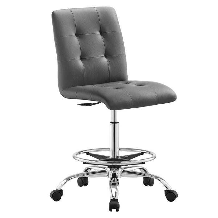 Prim Armless Vegan Leather Drafting Chair – Modern Swivel Stool with Tufted Design for Comfort