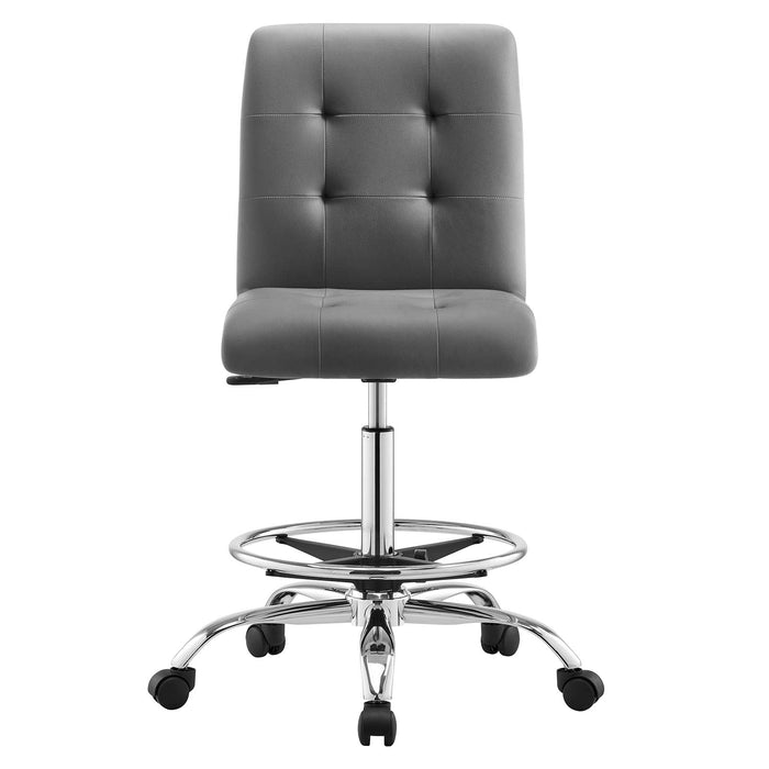 Prim Armless Vegan Leather Drafting Chair – Modern Swivel Stool with Tufted Design for Comfort