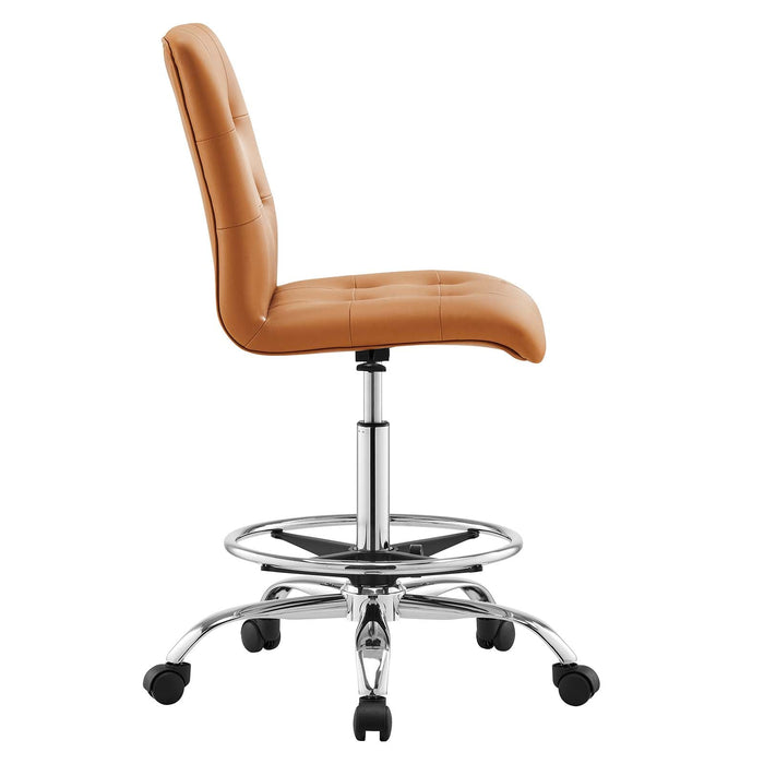 Prim Armless Vegan Leather Drafting Chair – Modern Swivel Stool with Tufted Design for Comfort