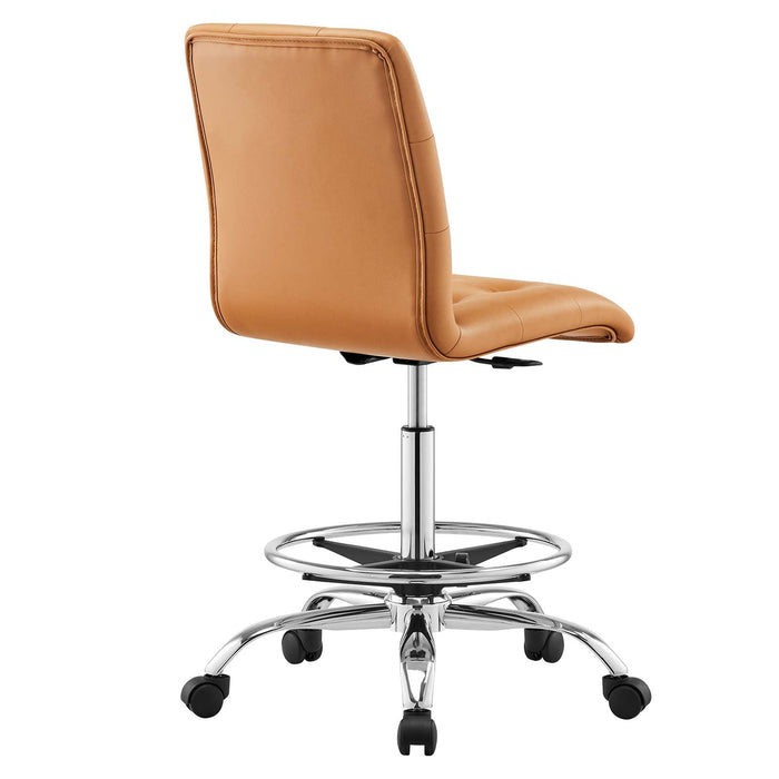 Prim Armless Vegan Leather Drafting Chair – Modern Swivel Stool with Tufted Design for Comfort