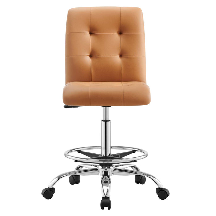 Prim Armless Vegan Leather Drafting Chair – Modern Swivel Stool with Tufted Design for Comfort