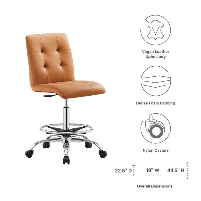 Prim Armless Vegan Leather Drafting Chair – Modern Swivel Stool with Tufted Design for Comfort