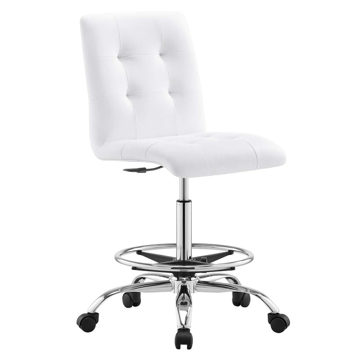 Prim Armless Vegan Leather Drafting Chair – Modern Swivel Stool with Tufted Design for Comfort