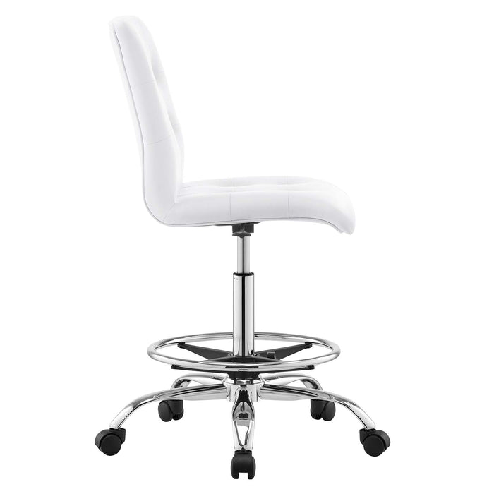 Prim Armless Vegan Leather Drafting Chair – Modern Swivel Stool with Tufted Design for Comfort