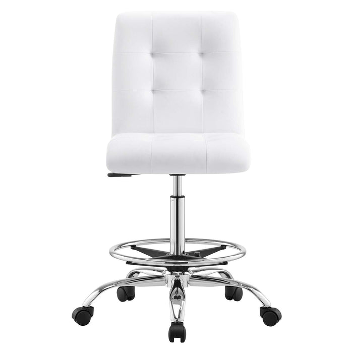 Prim Armless Vegan Leather Drafting Chair – Modern Swivel Stool with Tufted Design for Comfort