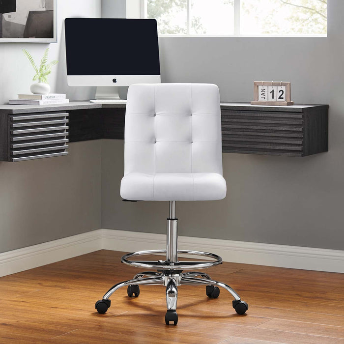 Prim Armless Vegan Leather Drafting Chair – Modern Swivel Stool with Tufted Design for Comfort