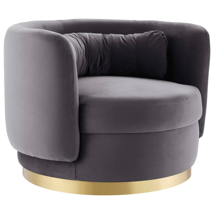 Modway Relish Performance Velvet Swivel Chair Living Room Furniture in Blue